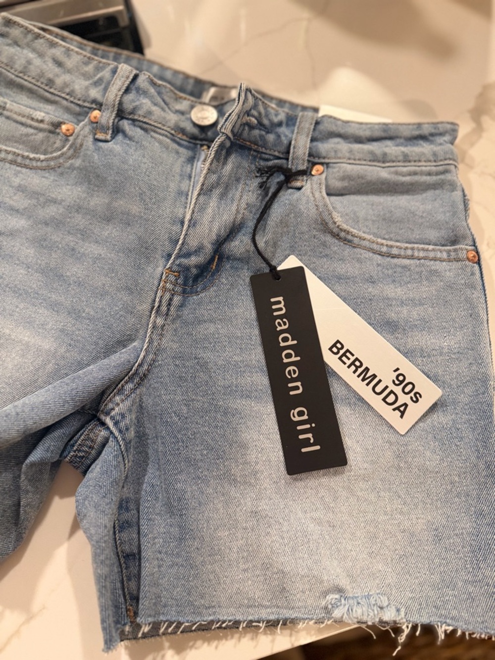 Madden Girl Light Blue Denim '90s Bermuda Shorts